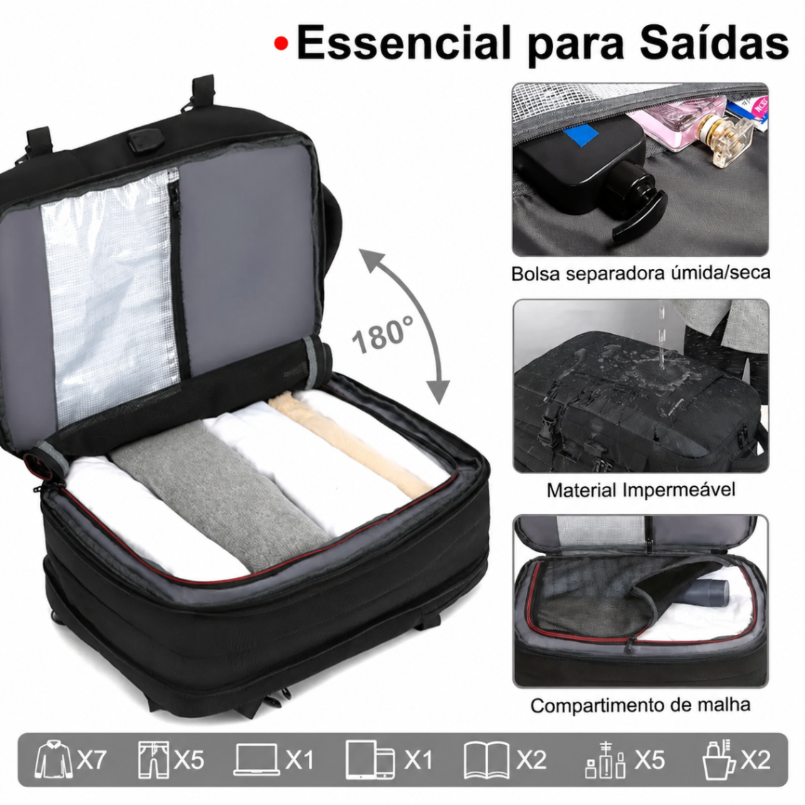 Compartimentos essenciais para saídas e viagens